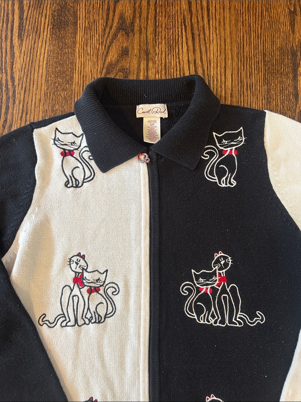 Vintage Y2K Knit Zip Up Cat Sweater - Picture 2 of 9